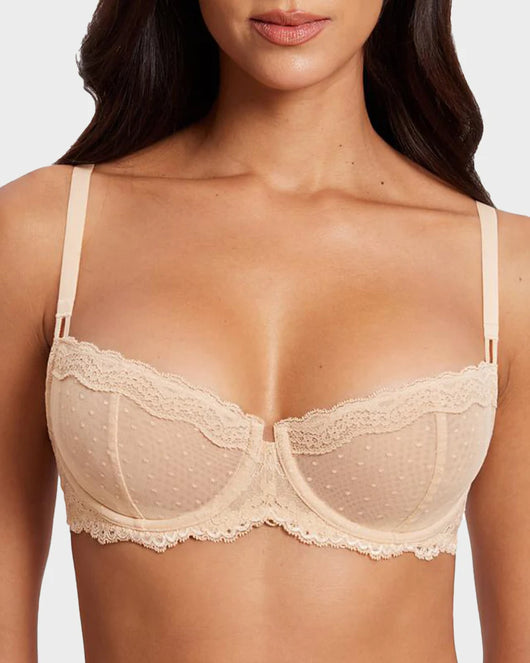 Lace Underwire Unlined Sheer Demi Balconette Bra